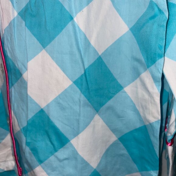 Jaye's Studio Womens Button-Down Pajama Set XXS Turquoise & White Plaid Cotton - Picture 2 of 7